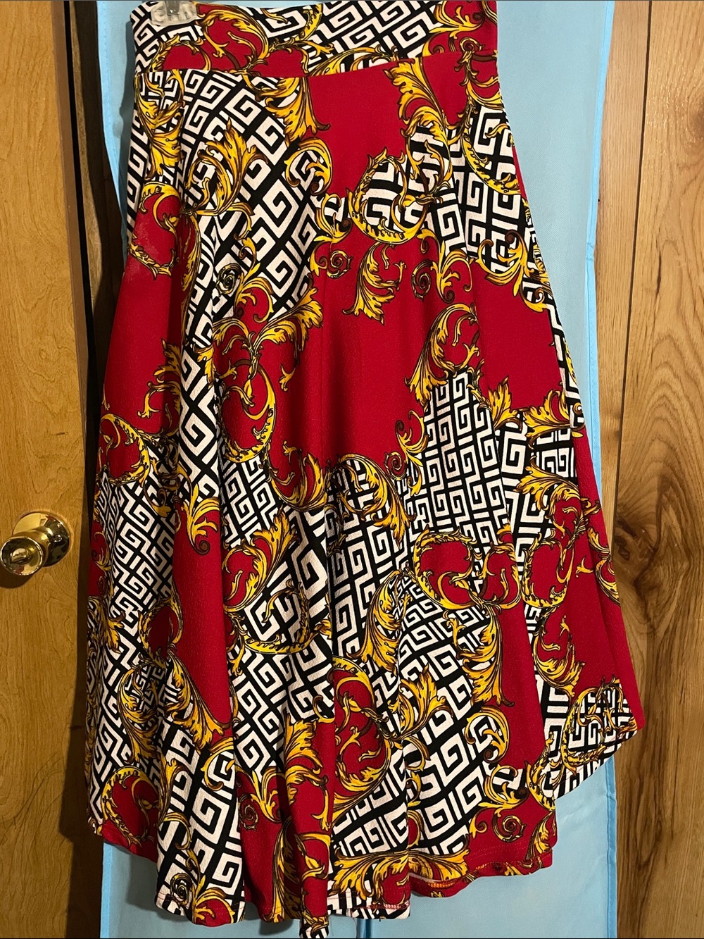 Bold Red Baroque-Print Maxi Skirt